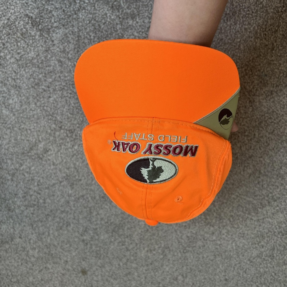 Mossy Oak Hat Cap Strap Back‎ Blaze Orange Field Staff Hunting Mens Embroidered